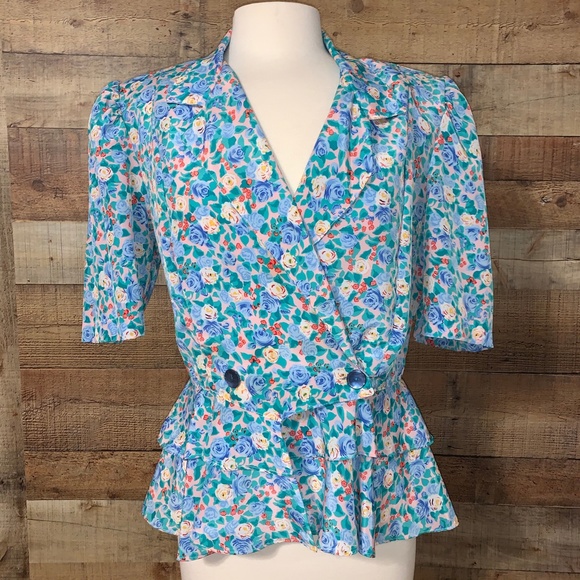 S.L. Fashions | Vintage Floral Print Wrap Blouse - Picture 1 of 8